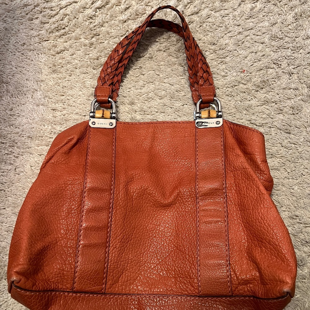 Gucci Libeccio Orange Leather Tote Bag